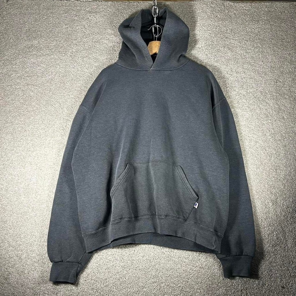 Vintage men's Russell athletic grey faded and distressed hoodie Size L